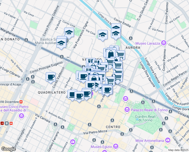 map of restaurants, bars, coffee shops, grocery stores, and more near 8 Via Cardinale Cagliero in Torino