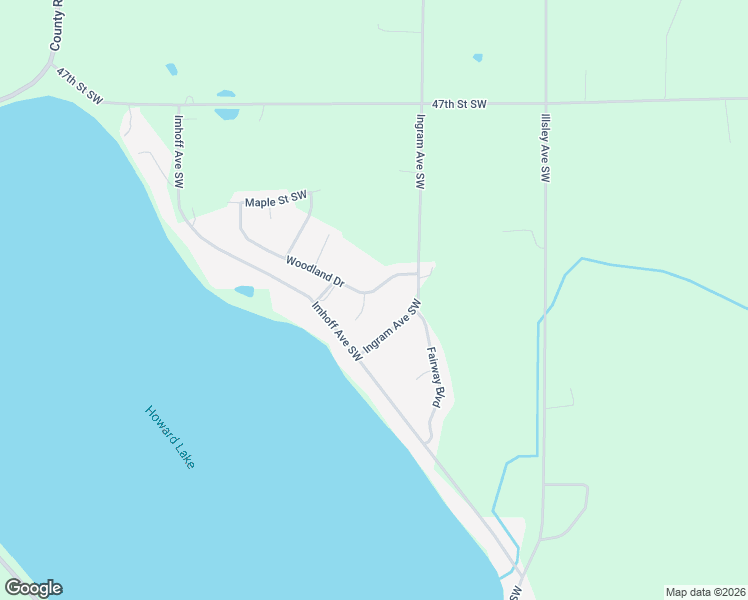 map of restaurants, bars, coffee shops, grocery stores, and more near 1116 Woodland Drive in Howard Lake