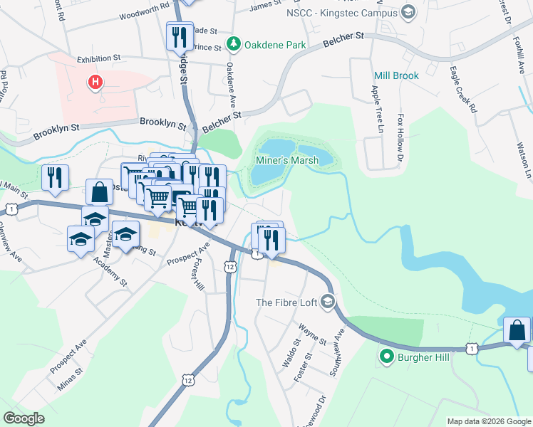 map of restaurants, bars, coffee shops, grocery stores, and more near 23 Klondyke Street in Kentville