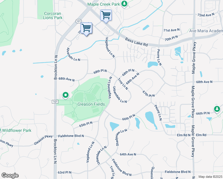 map of restaurants, bars, coffee shops, grocery stores, and more near 6789 Urbandale Lane North in Maple Grove