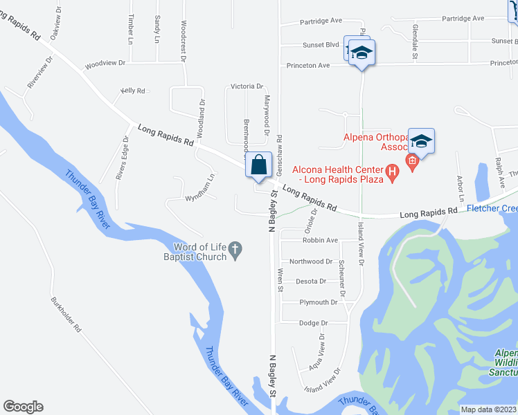 map of restaurants, bars, coffee shops, grocery stores, and more near 2026 North Bagley Street in Alpena