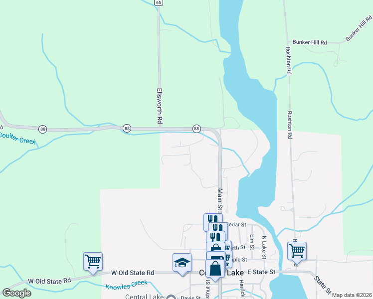 map of restaurants, bars, coffee shops, grocery stores, and more near 8145-8175 Ridge Drive in Central Lake