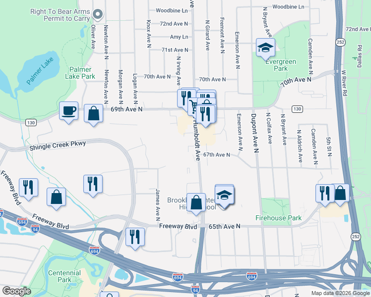 map of restaurants, bars, coffee shops, grocery stores, and more near 1555 Humboldt Place North in Minneapolis