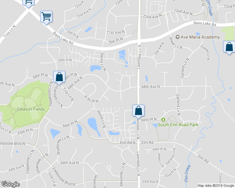 map of restaurants, bars, coffee shops, grocery stores, and more near 6781 Narcissus Lane North in Maple Grove