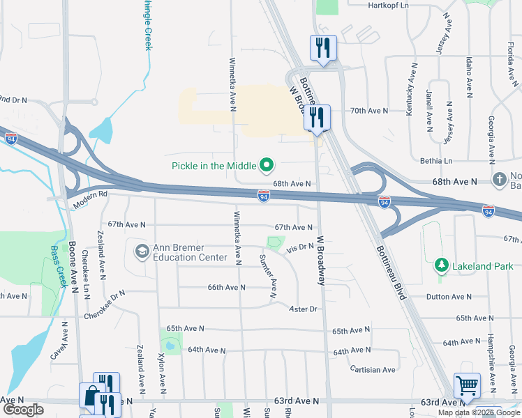 map of restaurants, bars, coffee shops, grocery stores, and more near 7717 Modern Road in Minneapolis
