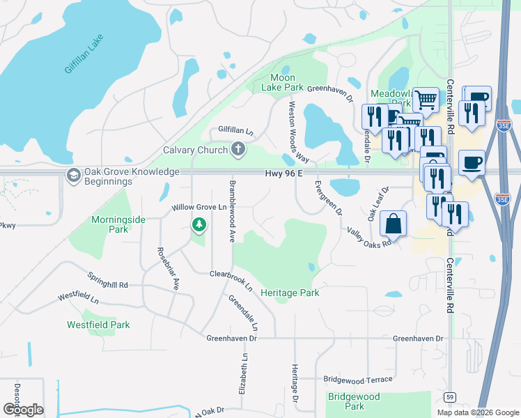 map of restaurants, bars, coffee shops, grocery stores, and more near 770 Willow Grove Lane in Saint Paul