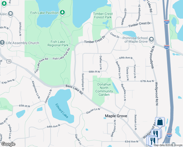 map of restaurants, bars, coffee shops, grocery stores, and more near 14226 68th Place North in Osseo