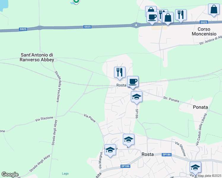map of restaurants, bars, coffee shops, grocery stores, and more near 5/1 Strada Antica di Buttigliera Alta in Rosta