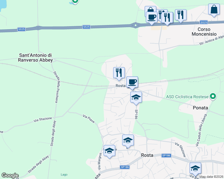 map of restaurants, bars, coffee shops, grocery stores, and more near 5/1 Strada Antica di Buttigliera Alta in Rosta