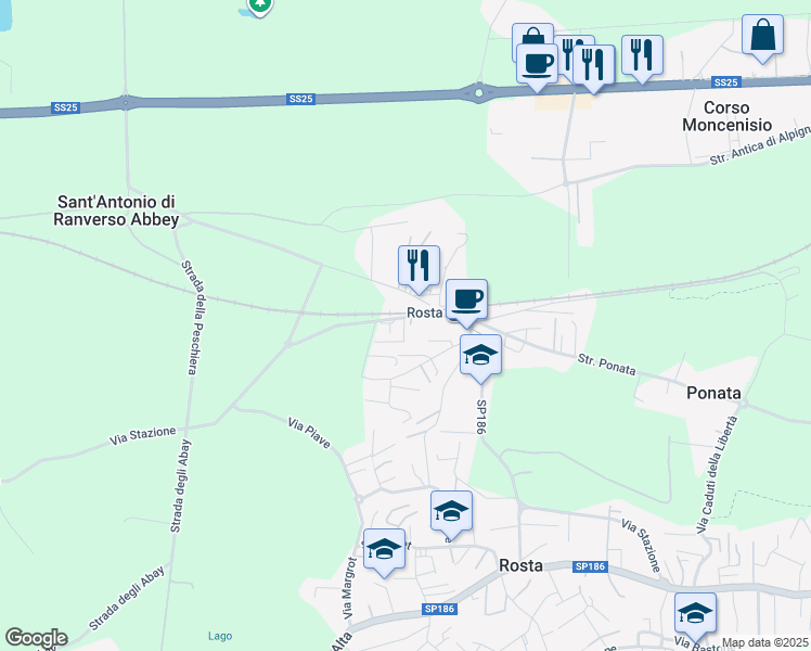 map of restaurants, bars, coffee shops, grocery stores, and more near 5/1 Strada Antica di Buttigliera Alta in Rosta