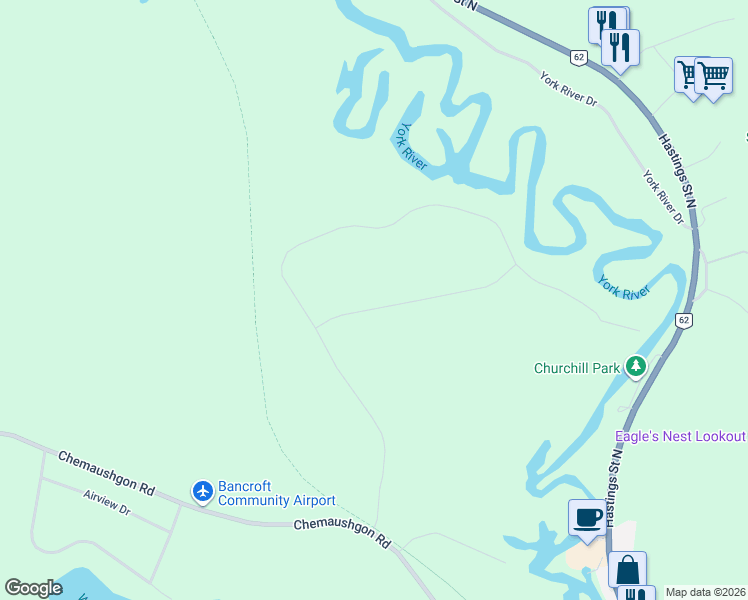 map of restaurants, bars, coffee shops, grocery stores, and more near 13 Bancroft Ridge Dr. in Bancroft