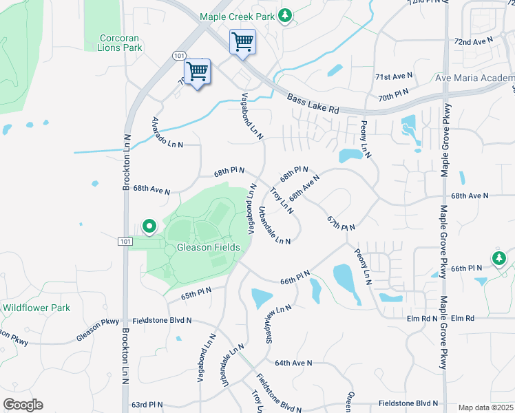 map of restaurants, bars, coffee shops, grocery stores, and more near 6789 Urbandale Lane North in Maple Grove