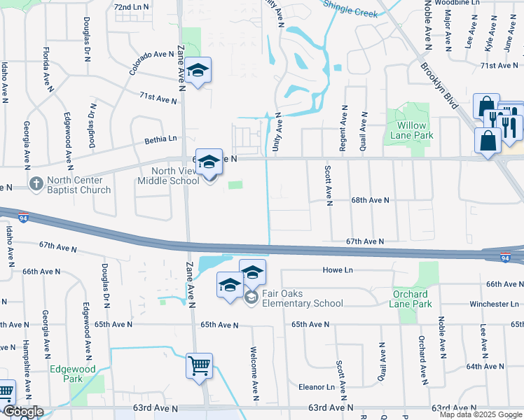 map of restaurants, bars, coffee shops, grocery stores, and more near 5641 69th Avenue North in Minneapolis
