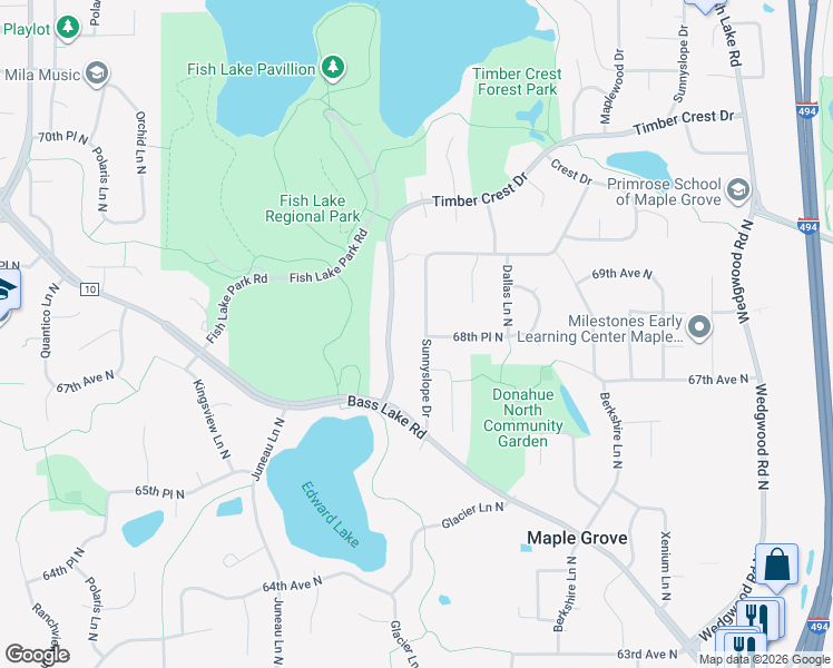 map of restaurants, bars, coffee shops, grocery stores, and more near 6801 Sunnyslope Drive in Osseo