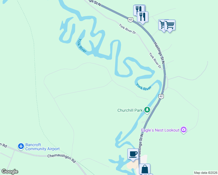 map of restaurants, bars, coffee shops, grocery stores, and more near Bancroft Ridge Dr. in Bancroft