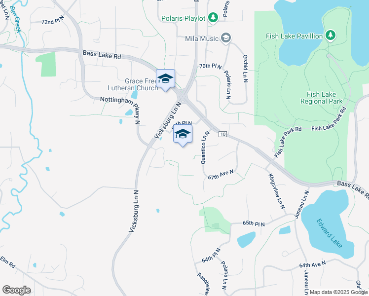 map of restaurants, bars, coffee shops, grocery stores, and more near 15425 Bass Lake Road in Osseo