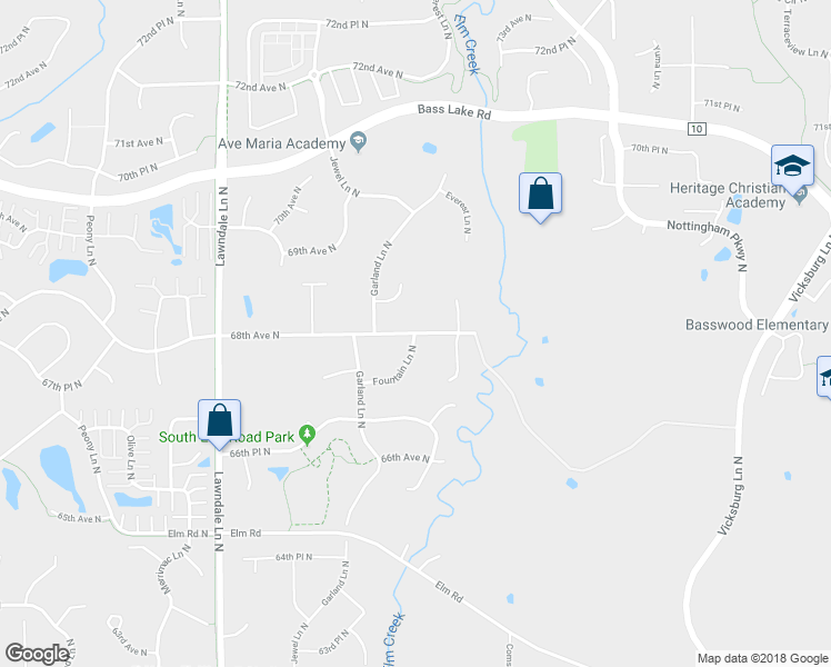 map of restaurants, bars, coffee shops, grocery stores, and more near 6798 Fountain Lane North in Maple Grove
