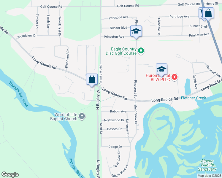 map of restaurants, bars, coffee shops, grocery stores, and more near Alpena Bi-Path in Alpena