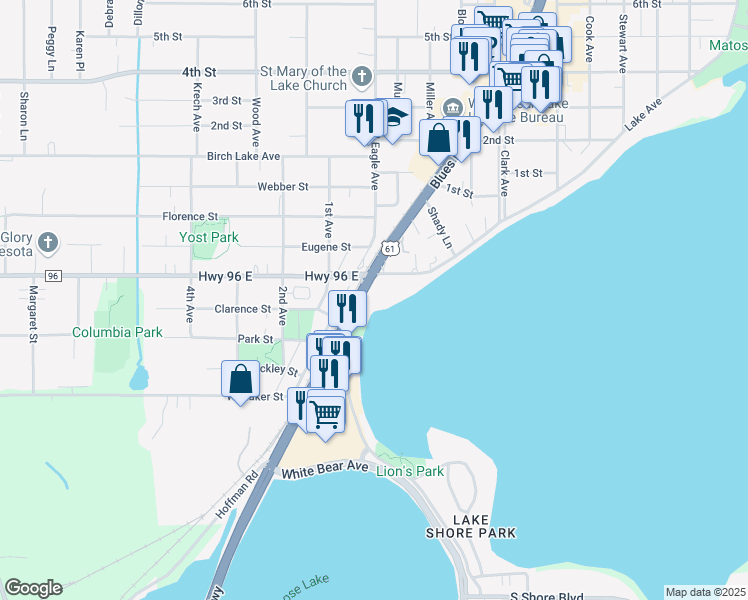 map of restaurants, bars, coffee shops, grocery stores, and more near 4542 U.S. 61 in White Bear Lake