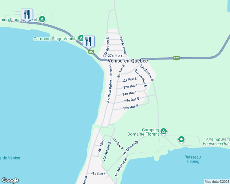 map of restaurants, bars, coffee shops, grocery stores, and more near 335 15e Av Est in Venise-en-Québec