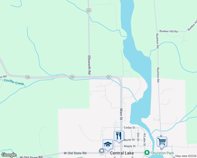 map of restaurants, bars, coffee shops, grocery stores, and more near 8145-8175 Ridge Drive in Central Lake