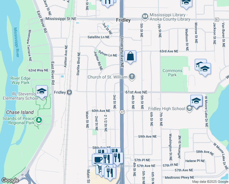 map of restaurants, bars, coffee shops, grocery stores, and more near 10815 3rd Street Northeast in Minneapolis