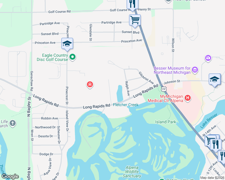 map of restaurants, bars, coffee shops, grocery stores, and more near in Alpena
