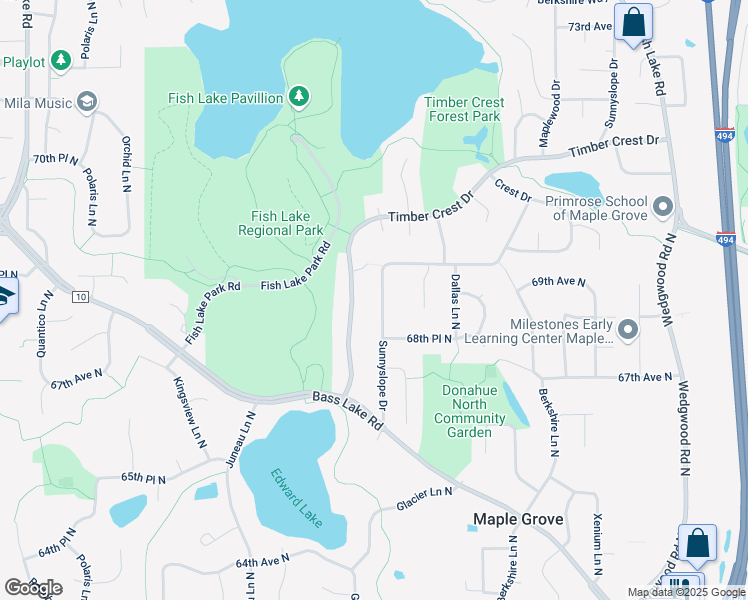 map of restaurants, bars, coffee shops, grocery stores, and more near 6847 Sunnyslope Drive in Osseo