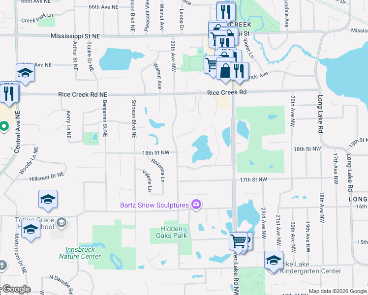 map of restaurants, bars, coffee shops, grocery stores, and more near 2891 Lake Diane Court in New Brighton