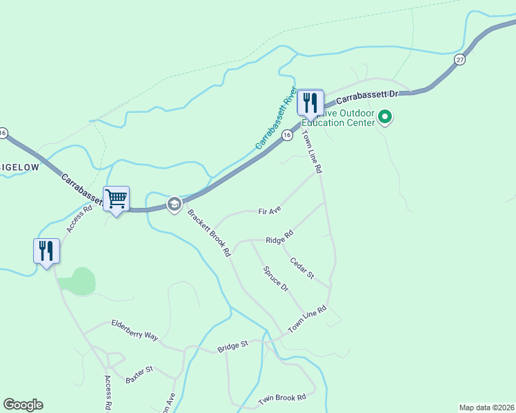 map of restaurants, bars, coffee shops, grocery stores, and more near 3012 Fir Avenue in Carrabassett Valley