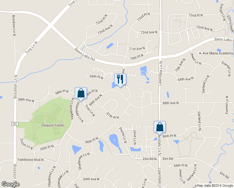 map of restaurants, bars, coffee shops, grocery stores, and more near 17963 68th Avenue North in Osseo
