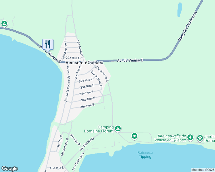 map of restaurants, bars, coffee shops, grocery stores, and more near 325 23e Avenue Est in Venise-En-Quã©Bec