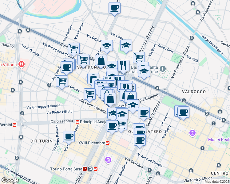 map of restaurants, bars, coffee shops, grocery stores, and more near 19-21 Via Balbis Giovanni Battista in Turin