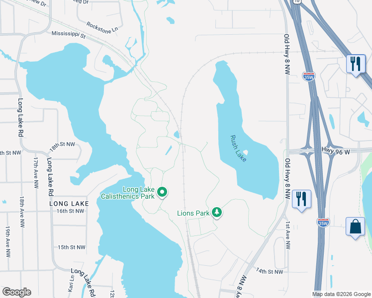map of restaurants, bars, coffee shops, grocery stores, and more near 1500 Old Highway 8 Northwest in New Brighton
