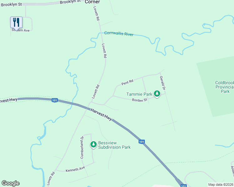 map of restaurants, bars, coffee shops, grocery stores, and more near 2923 Borden Street in Coldbrook