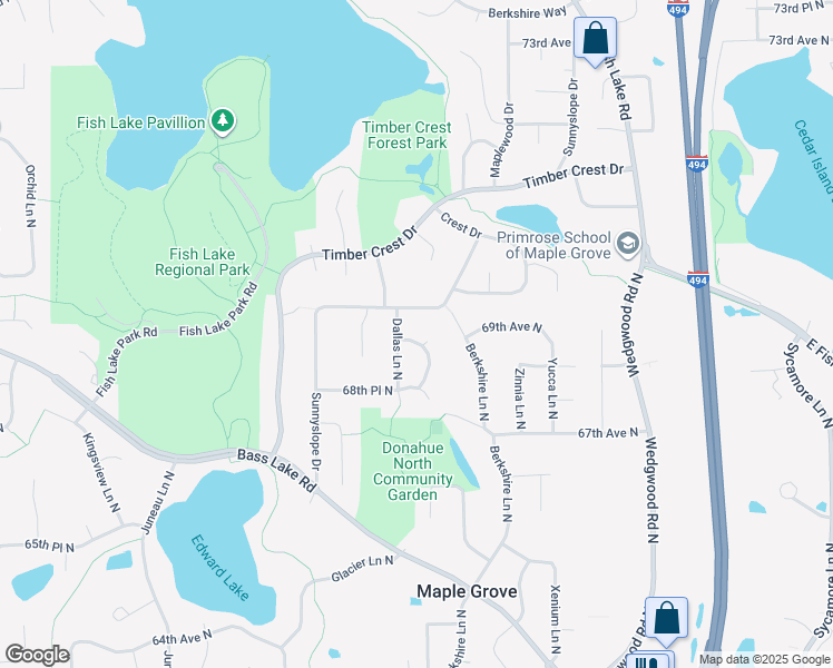 map of restaurants, bars, coffee shops, grocery stores, and more near 6840 Cheshire Lane North in Maple Grove