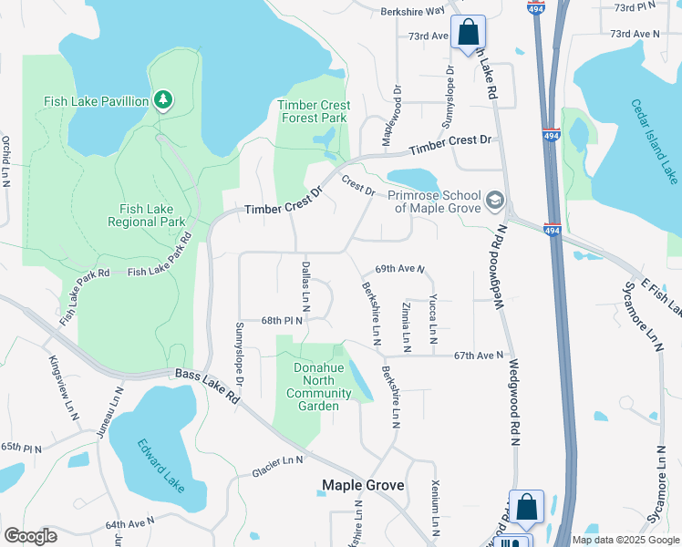 map of restaurants, bars, coffee shops, grocery stores, and more near 6840 Cheshire Lane North in Maple Grove