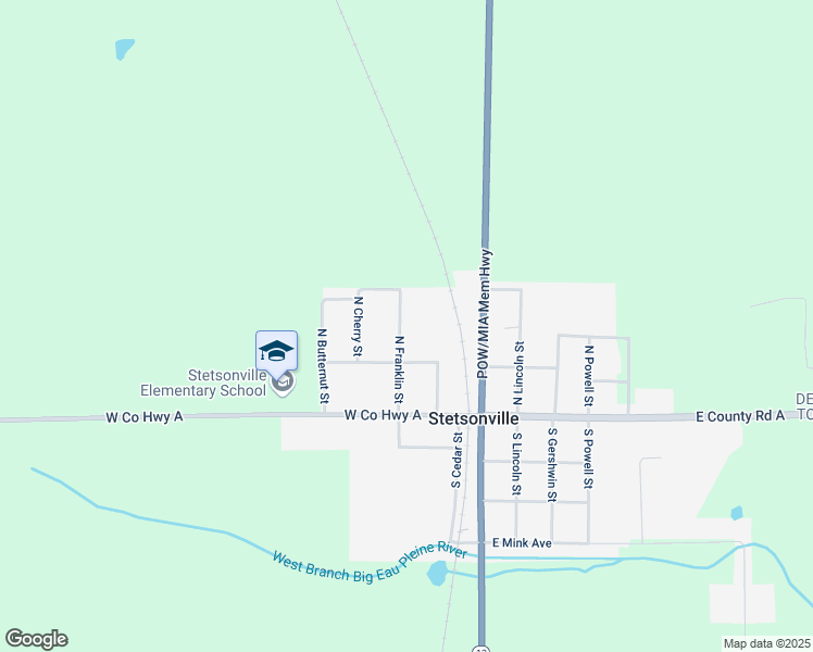 map of restaurants, bars, coffee shops, grocery stores, and more near 306 North Franklin Street in Stetsonville
