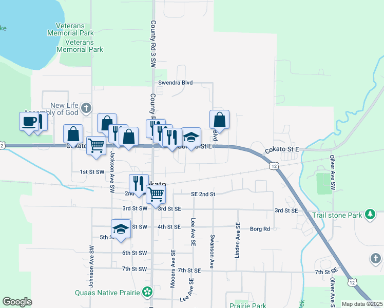 map of restaurants, bars, coffee shops, grocery stores, and more near 290 Cokato Street East in Cokato