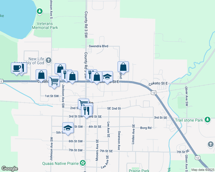 map of restaurants, bars, coffee shops, grocery stores, and more near 290 Cokato Street East in Cokato