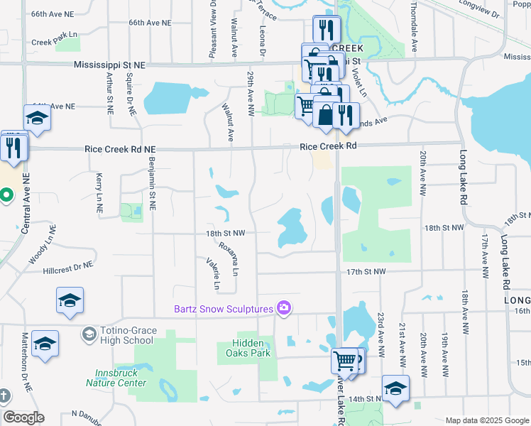 map of restaurants, bars, coffee shops, grocery stores, and more near 2891 Lake Diane Court in New Brighton