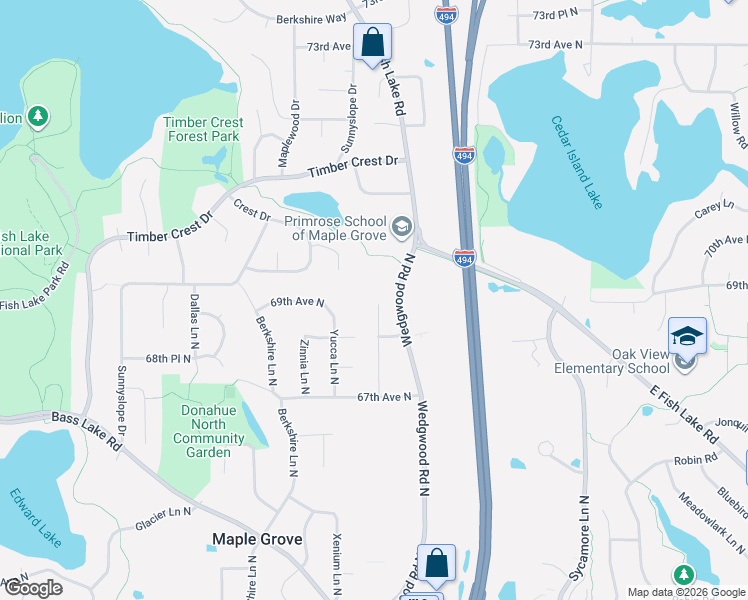 map of restaurants, bars, coffee shops, grocery stores, and more near 6845 Wedgwood Ct N in Osseo