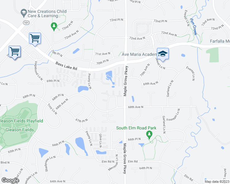 map of restaurants, bars, coffee shops, grocery stores, and more near 17630 68th Place North in Osseo