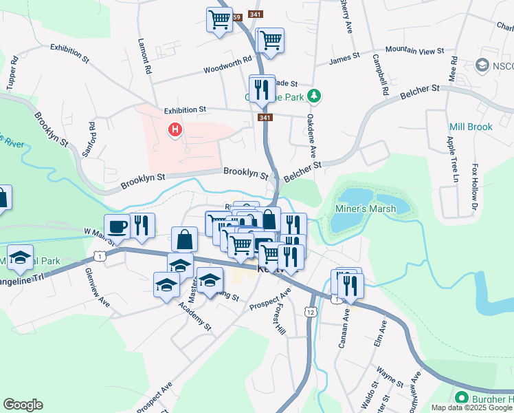 map of restaurants, bars, coffee shops, grocery stores, and more near 17 River Street in Kentville