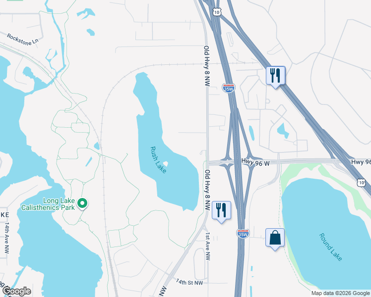 map of restaurants, bars, coffee shops, grocery stores, and more near 1820 Old Highway 8 Northwest in New Brighton