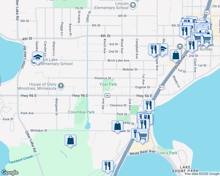 map of restaurants, bars, coffee shops, grocery stores, and more near in Vadnais Heights