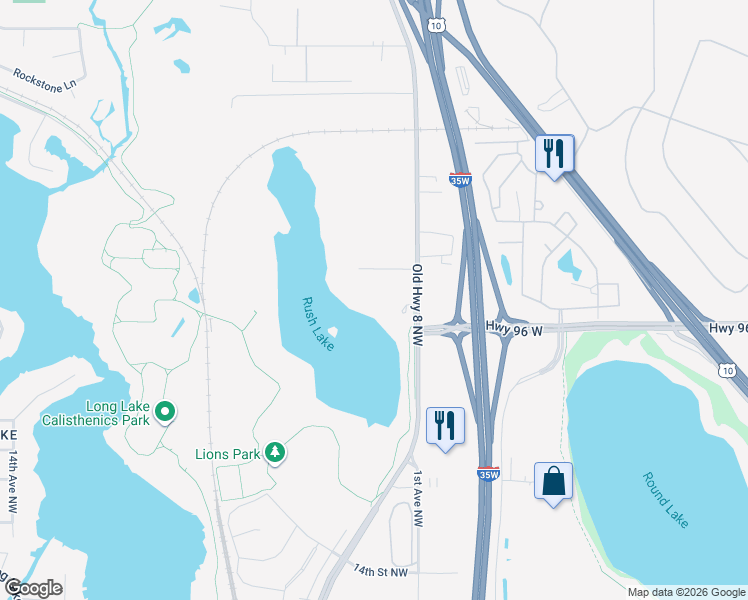 map of restaurants, bars, coffee shops, grocery stores, and more near 1820 Old Highway 8 Northwest in New Brighton