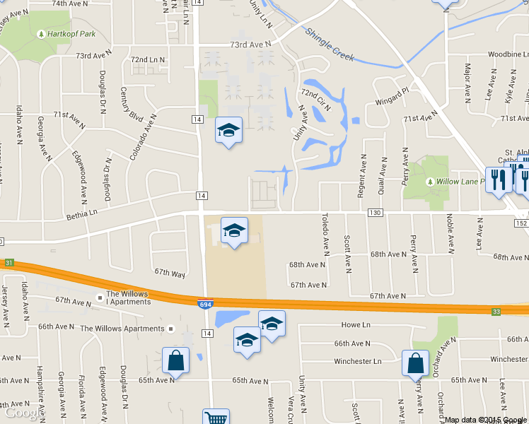 map of restaurants, bars, coffee shops, grocery stores, and more near 7970 Brooklyn Boulevard in Minneapolis