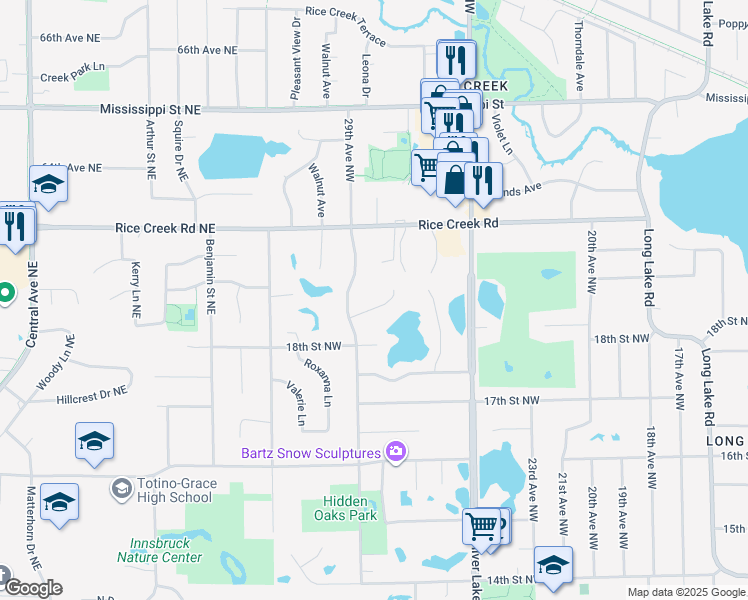map of restaurants, bars, coffee shops, grocery stores, and more near 2891 Lake Diane Court in New Brighton