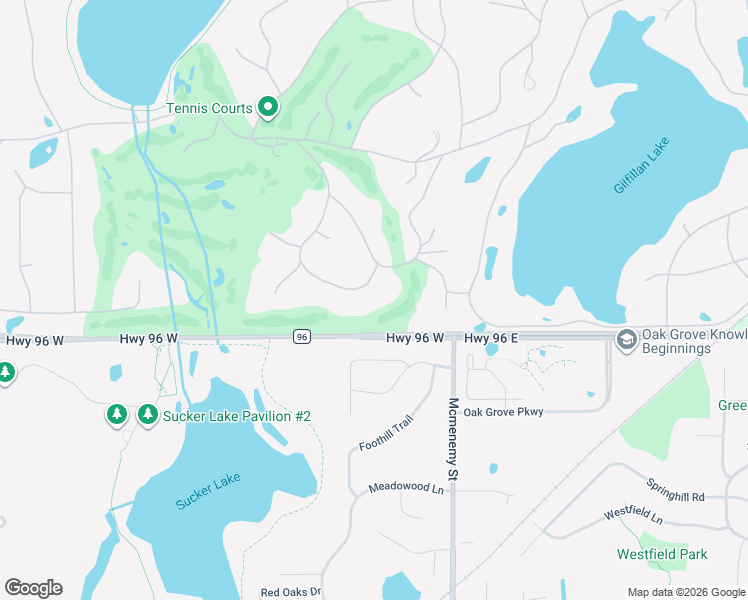 map of restaurants, bars, coffee shops, grocery stores, and more near 2 Swallow Lane in North Oaks